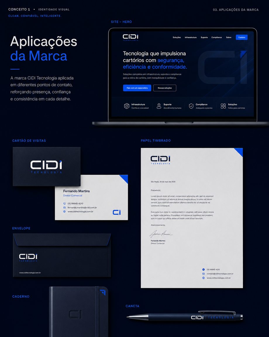 Aplicações da marca CIDI Tecnologia em materiais institucionais
